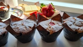 Recette muffins fraise 🍓🍓🍓chocolat blanc موفين فراولة شوكولاتة بيضاء 🤌🏻🍓