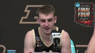 Head Coach Matt Painter, Braden Smith, and Zach Edey After National Championship Game