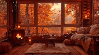 Autumn Rain in the Woods 🍁 | Cozy Cabin with Piano Music and Fireplace for Relaxation and Healing