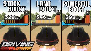 COMPARING ALL BOOST UPGRADE ON DRIVING EMPIRE!