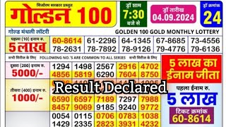 Mizoram State Golden 100 Gold Monthly Lottery 04-09-2024 At 7:30 PM Result Declared