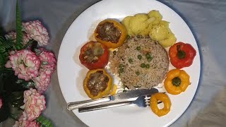 STUFFED BELL PEPPER WITH MINCE & FRIED PEAS RICE | QEEMA BHARI CAPSICUM |