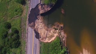 Drone video flood damage to Red River Bridge on Hwy 78 Texas & Oklahoma border