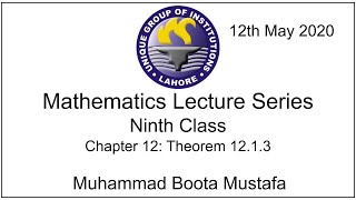 Mathematics Ninth Class - Chapter 12 - Theorem 12.1.3