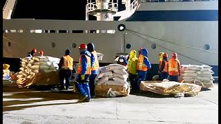 Off loading fishmeal on the boat Part 2...[American seafoods]