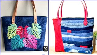 Best & Amazing creative Denim Upcycling Patchwork Tote Bags Ideas 2024