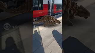 Have you ever seen a Dinosaur (Ankylosaurus) waiting for the train?