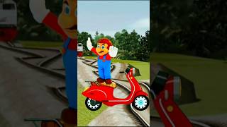 Funny dancing Super Mario to red scooty stop the high-speed train #shortsfeed#trendingshorts