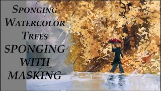 Sponging Trees in Watercolor - Sponging With Masking - Watercolor Basics and More by Deb Watson