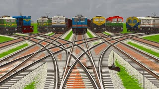 5+4 RAILWAY STATION TRAINS CROSSING ON BUMPY CURVE RAILROAD TRACKS | Train videos | trains