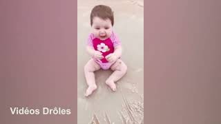 Cute and funny baby playing on the beach   funniest compilation