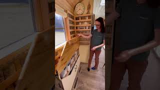 Check out our spice rack!  Skoolie kitchen tour part 1 #tour #kitchen  #diy