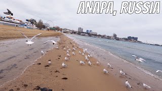 [4K/60FPS] Прогулка по пляжу в дождливую и облачную погоду, Анапа, Россия