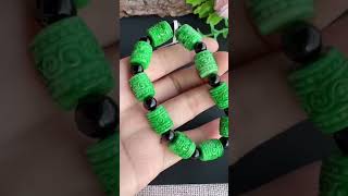 翡翠玉器A貨玉綠雕花桶珠翡翠手串 Nature jade jewelry green carved bucket beads jade bracelets