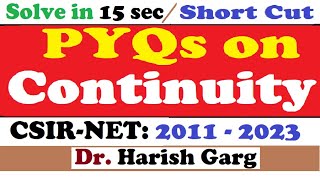 PYQs on CONTINUITY| CSIR NET 2011 to 2023 | Short Cut Tricks