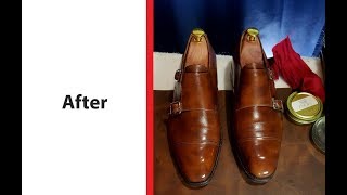 ASMR Shoe Shine Meermin Double Monk Museum Brown