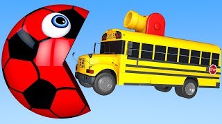 Learn Colors with PACMAN and School Bus 3D Soccer Ball Canon for Kid Children