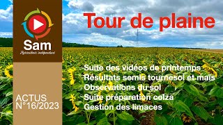 Tour de plaine complet. Observations des sols, tournesol, maïs... Suite vidéos printemps. Actus N°16