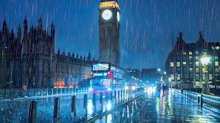 London Heavy Rain Walk - Summer 2024 ☔️ Walking the Wet Streets from Dusk to Night · 4K HDR