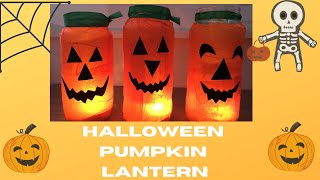 Easy Pumpkin Lantern to make from a GLASS JAR for Halloween