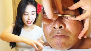 💈ASMR | Removal of whiskers and cuticles from a man's face. 🪒 A skillful wet shave by a beauty!