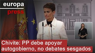 Chivite critica el uso "torticero" del PP sobre debate de tráfico y pide que apoye autogobierno