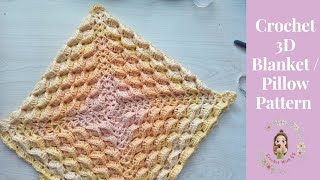 Crochet 3D Blanket/Pillow Pattern / Only 2 Rows Repeating Overall Crochet Pattern