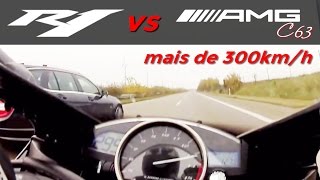 Autobahn: Yamaha R1 vs +530HP Mercedes-Benz +300km/h with traffic