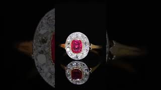 Antique Edwardian Natural No Heat Burmese Ruby And Diamond Halo Cluster Ring