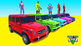 SPIDERMAN and JEEPS with Superheroes HULK and IRONMAN Ramp Challenge - GTA 5