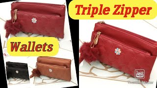 🎀 New Triple Zipper  Soft Women Wallet Long Strap 🎀 Premium Quality Soft Material Stylish & Unique