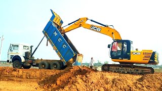 Jcb Excavator Backhoe Loader Loading Field Mud | Tata Dump Truck| Ashok Leyland 2518 truck Video