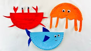 3 Easy Paper plate Ocean themed crafts for kids | Crab🦀, Shark🐳, Jelly fish🐠 craft for kids