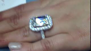 emerald cut diamond ring with halo