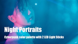 Night Portrait shoot with Fujifilm GFX50S and 2 LED light sticks | A chat about bit depth