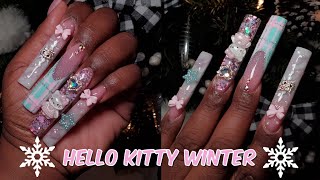 Watch Me Work | Pastel Hello Kitty Winter Acrylic Nails