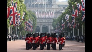 What time is the RAF fly past at Buckingham Palace today and where is Trooping the Colour held