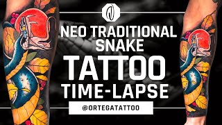 NEO TRADITIONAL TATTOO TIME-LAPSE #008 | SNAKE FULL COLOR