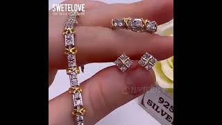 Round Cut Enagement Ring&Earrings&Bracelet Jewelry Set