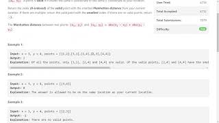 LeetCode 1779. [easy] Find Nearest Point That Has the Same X or Y Coordinate