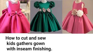 How to make full gathers ball gown for kids.  Gathers ball gown with satin. Satin ball gown.