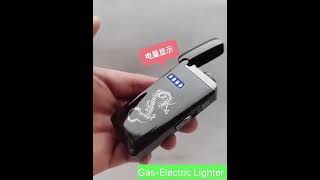 Encendedor metálico elegante, llama antorcha, recarga por gas, carga USB, LED