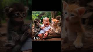 សង្ឃតូច #Cute baby monk with #kitten #shorts