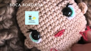 Labios bordados para base muñeca , tutorial.