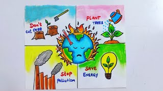 Earth day drawing/Stop global warming poster drawing/save earth poster drawing/environment day chart