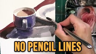 Painting WITHOUT Pencil Lines | Coffee Cup