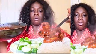 Eating chicken wings stew, steamy hot rice, and Cucumber a healthy Nigeria food combination