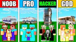 Minecraft Battle: FAMILY BUS HOUSE BUILD CHALLENGE - NOOB vs PRO vs HACKER vs GOD / Animation