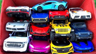 Box Full of Car Toys /Porsche 911 GT3, Lamborghini Sian, Toyota Supra, Mercedes Slr, Nissan GTR R50