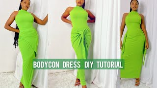 How to cut and stitch a bodycon dress. 🤗 Very Simple and Easy for Beginners 💚 #BodyconDIY